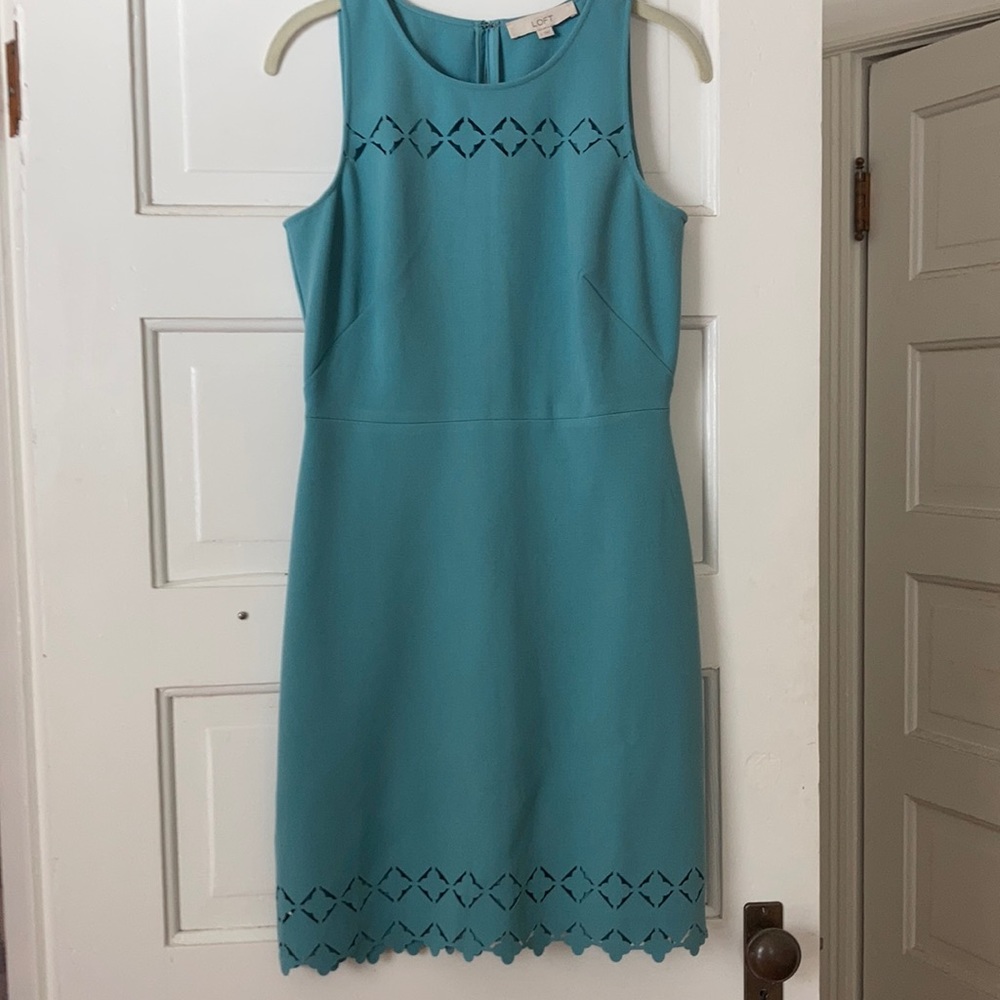 Loft Turquoise Laser Cut Dress